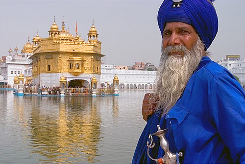 A Nihang Sikh at the Harmandir Sahib, also called the Golden Temple