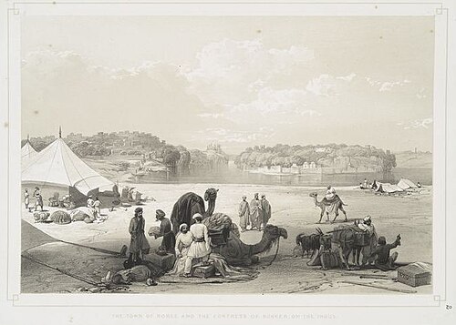 The town of Rohri in Sukkur District of Sindh, sketched in 1842