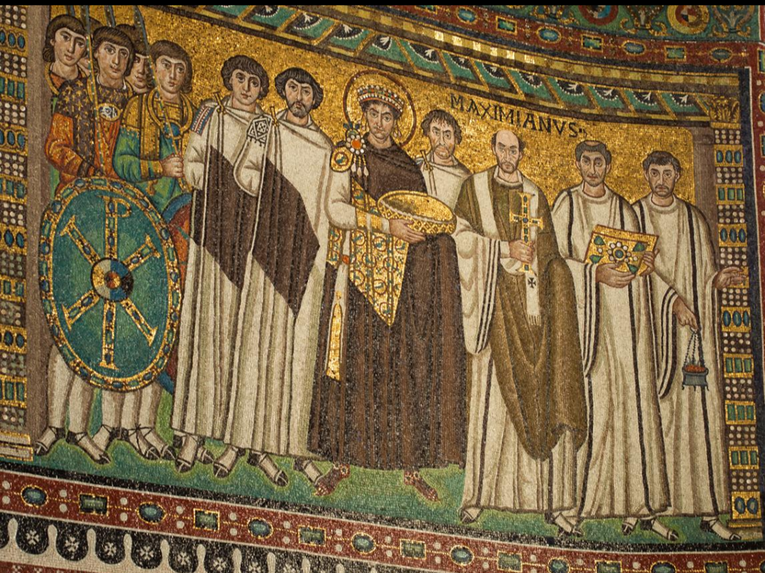 Mosaic of Emperor Justinian I at the Basilica of San Vitale, Ravenna, representing the imperial and religious world of the Byzantine Empire.