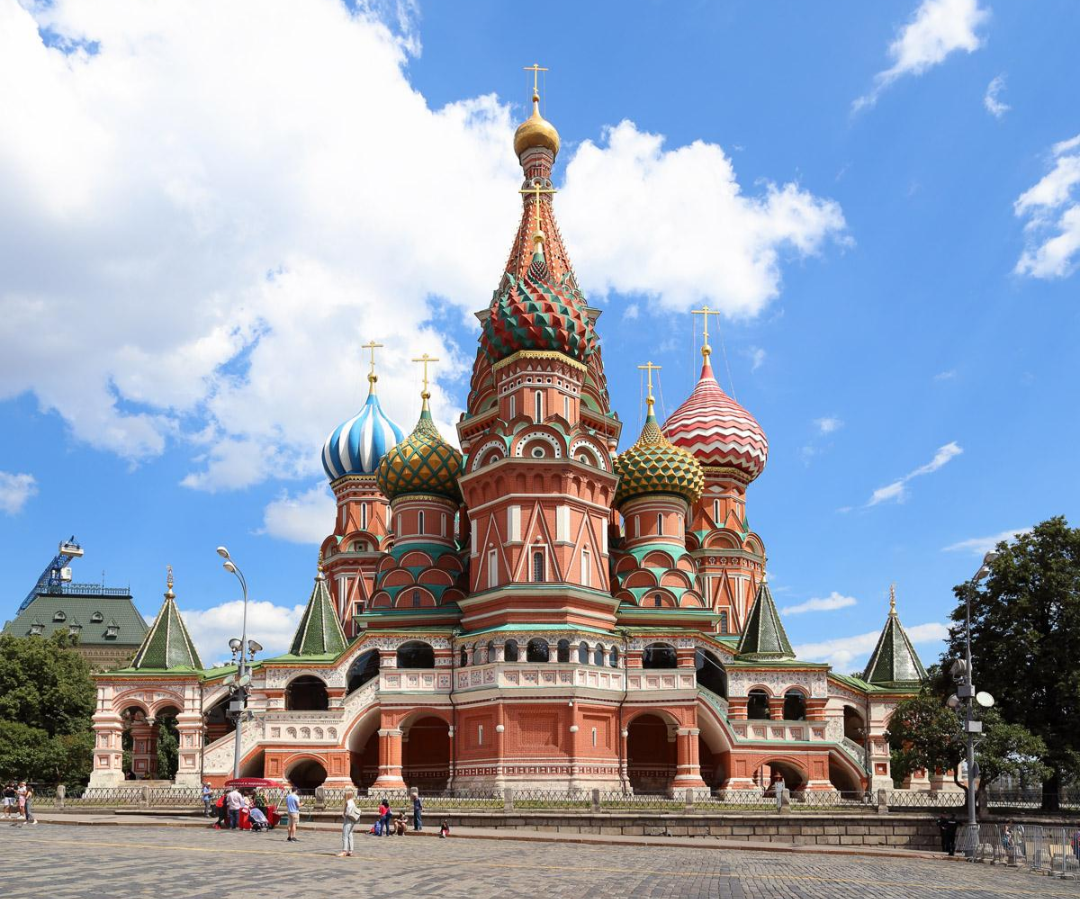 St Basil’s Cathedral on Red Square, Moscow, an iconic monument of Russian Orthodox architecture.