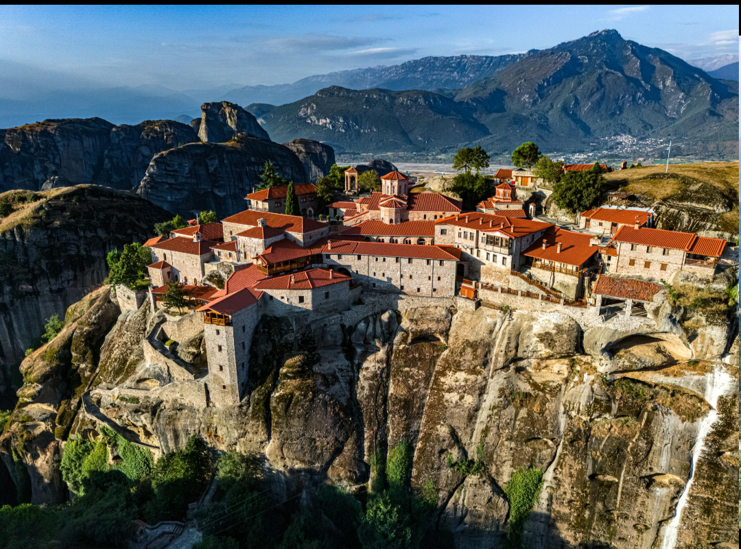 The monasteries of Meteora in Thessaly, Greece, an important centre of Orthodox monasticism built dramatically on sandstone rock formations.