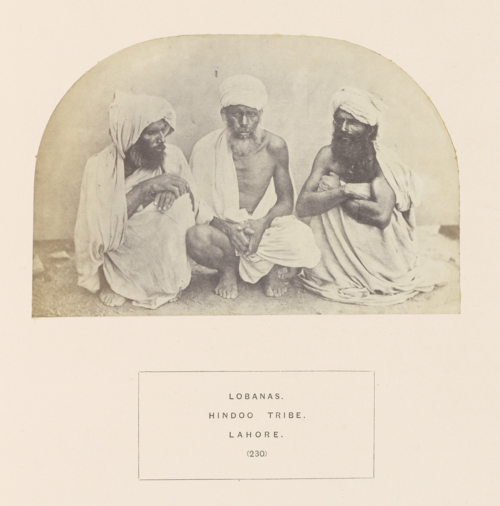 Portrait of three unidentified people of the Labana tribe of Lahore, ca.1862–72