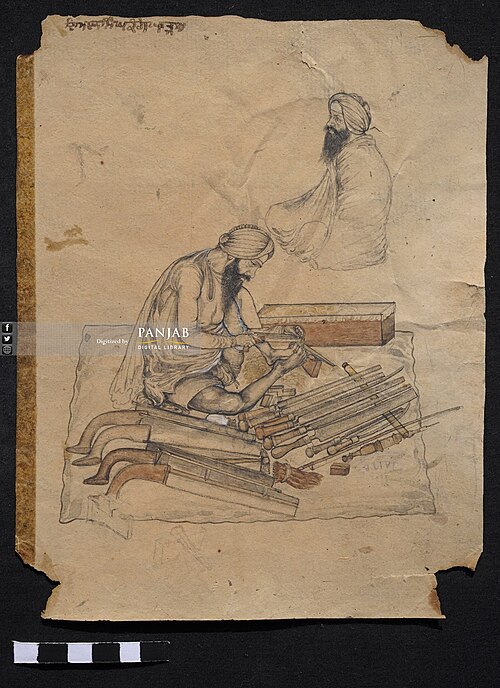 Painting of a Tarkhan carpenter named Dyal Singh, who specialised in making combs, by Kapur Singh, circa mid-19th century