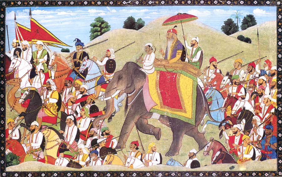 ca. 19th century, paint on paper A military procession of Hari Singh Nalwa (1791–1837), one of the greatest generals of the Sikh Empire. The military procession depicted is led by two horsemen carrying battle standards