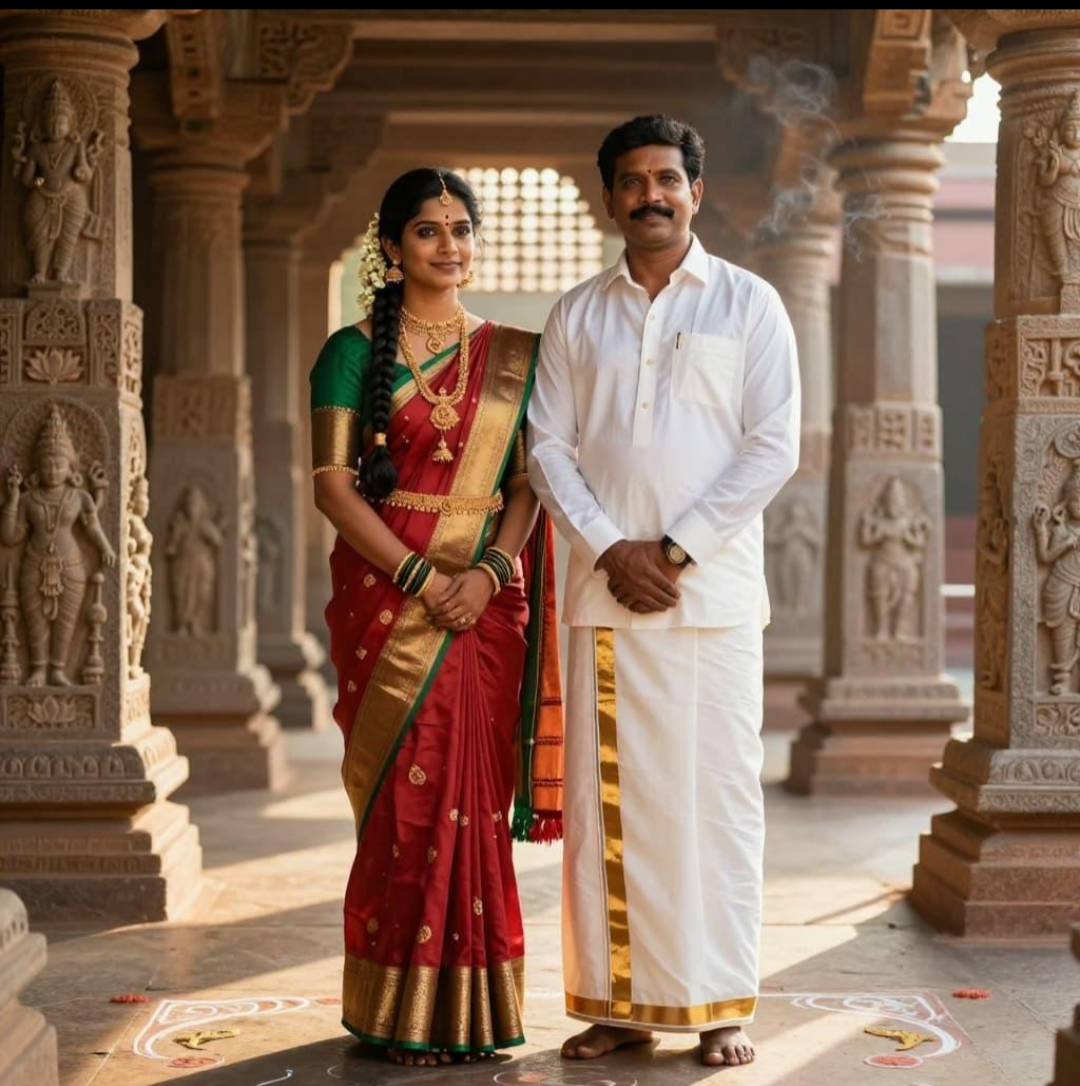 Traditional Urali Gounder dress follows the wider rural Tamil style, while older community traditions included distinctive saree draping and ornaments such as the kuchu pendant.