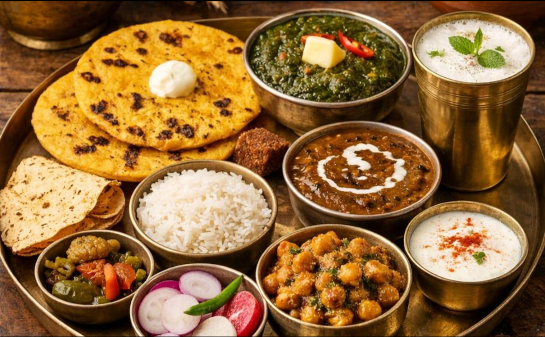 Sarson da saag, makki di roti and lassi represent Punjab’s wheat-, dairy- and mustard-rich food culture