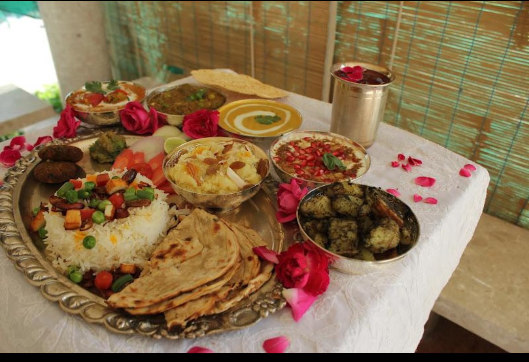 Traditional brahmin cuisine, roti, poori, kachori, tehri, khichdi and temple bhog/prasad.