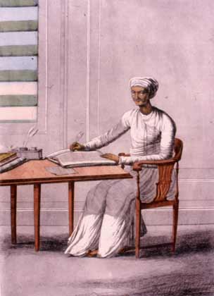 Calcutta Kayastha", a late 18th-century depiction by Frans Balthazar Solvyns