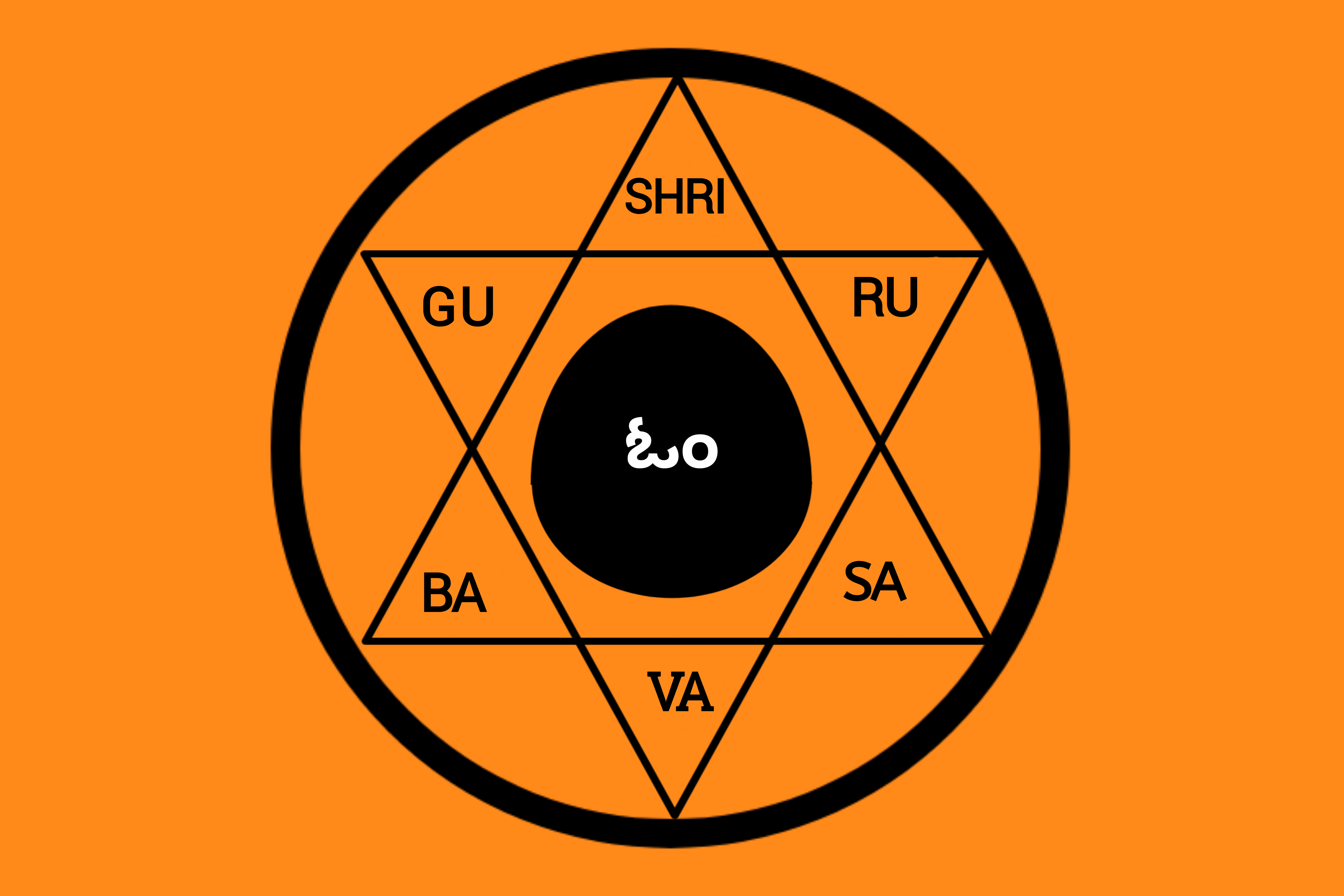 Hexagonal star and Istalinga on saffron coloured flag.