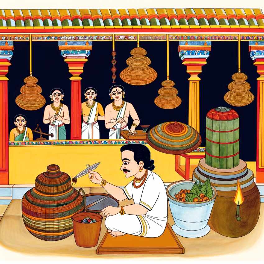 Caption: Traditional Chettiar merchants engaged in trade and business, illustrating the community’s long-standing commercial traditions and entrepreneurial culture.