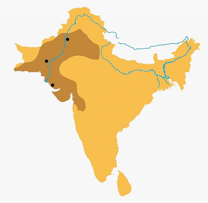 Map showing the geographical distribution of the Ror community across northwestern India.
