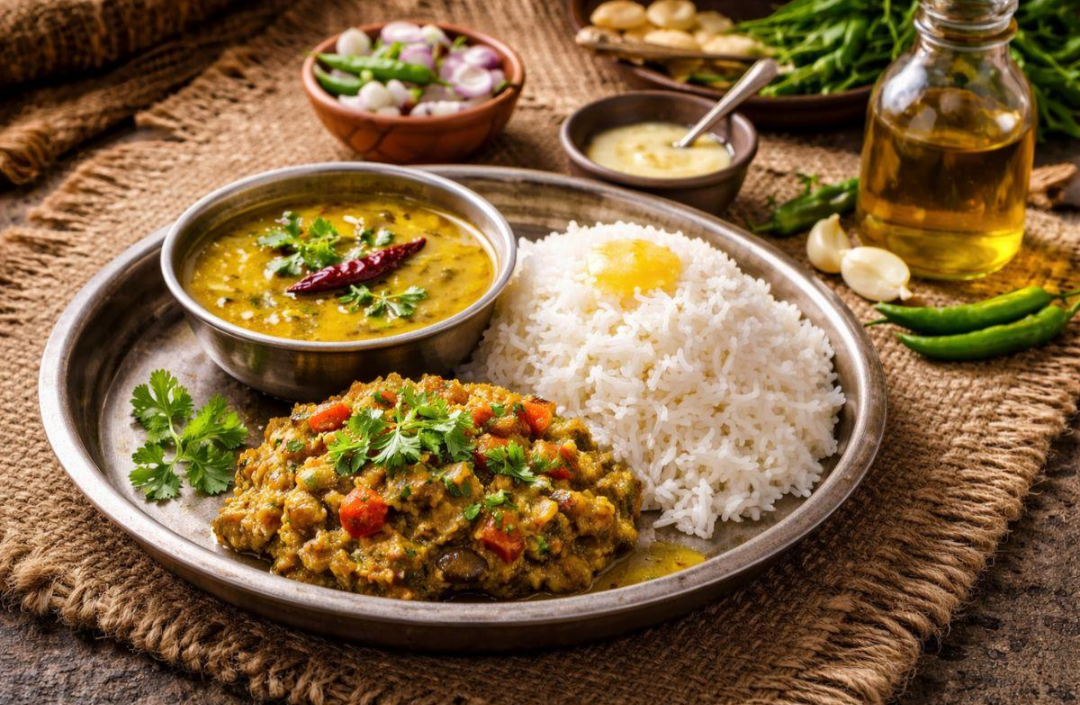 Maurya cuisine reflects the food traditions of farming households, with seasonal vegetables, dal, rice, chokha, litti, sattu and festival foods forming part of the culinary repertoire