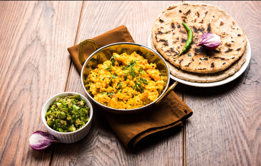 Bhakri with pithla or thecha represents a classic food combination of the Deccan.